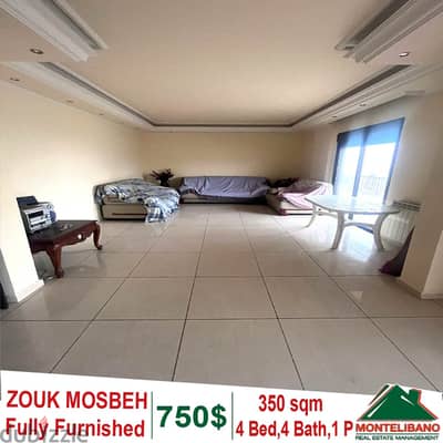 Fully Furnished 350 sqm apartment for rent in Zouk Mosbeh + city view