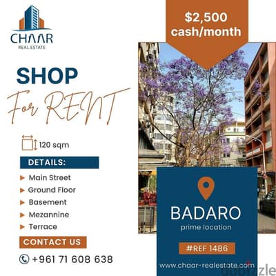 R1486 Shop for Rent in Badaro With Terrace