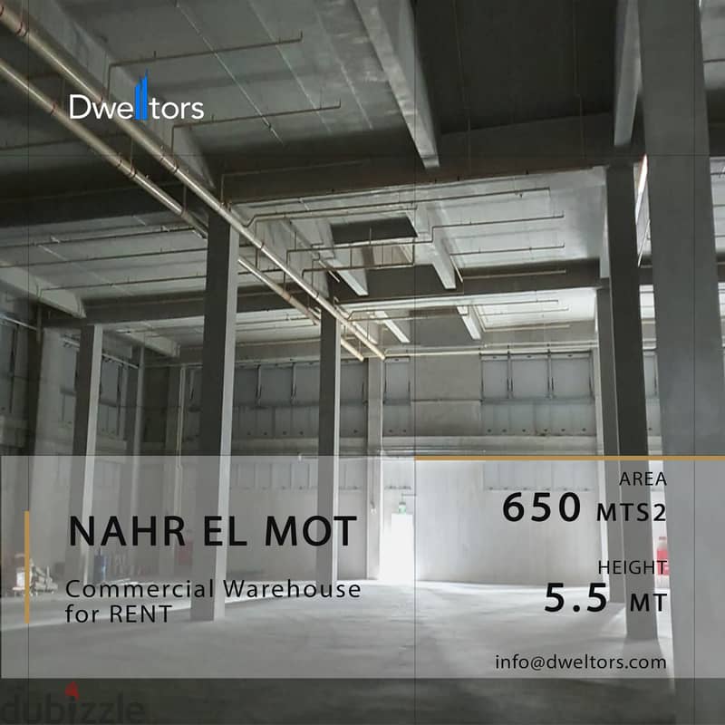 Warehouse for rent in NAHR EL MOT - 650 MT2 - 5.5 MT Height 0