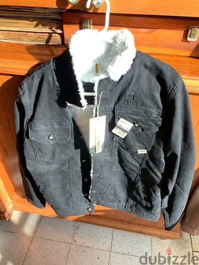 black denim  jeans jacket fur inside size small