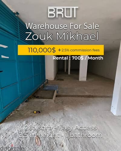 265 m Warehouse in zouk mikhael - Prime location - Catchy price