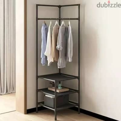 Corner Clothes Rack, Metal Hanger with 3 Shoe Storage Shelves