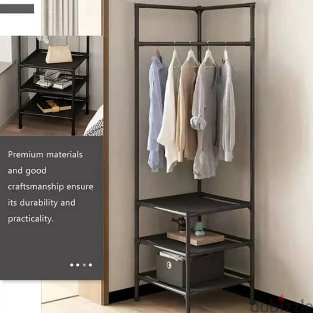 Corner Clothes Rack, Metal Hanger with 3 Shoe Storage Shelves 1