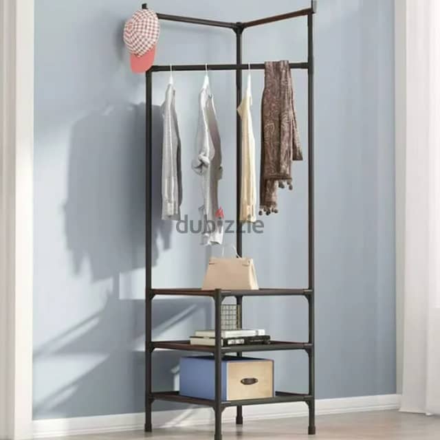 Corner Clothes Rack, Metal Hanger with 3 Shoe Storage Shelves 2