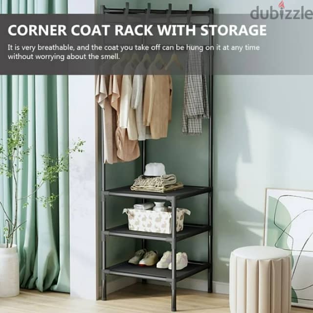 Corner Clothes Rack, Metal Hanger with 3 Shoe Storage Shelves 3