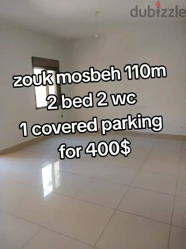 zouk mosbeh 120m 2 bed 2 wc for 400$ covered parking 0