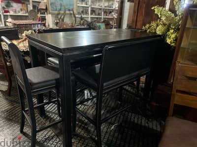 bar dining table with 2 chairs and 2 bench solid wood