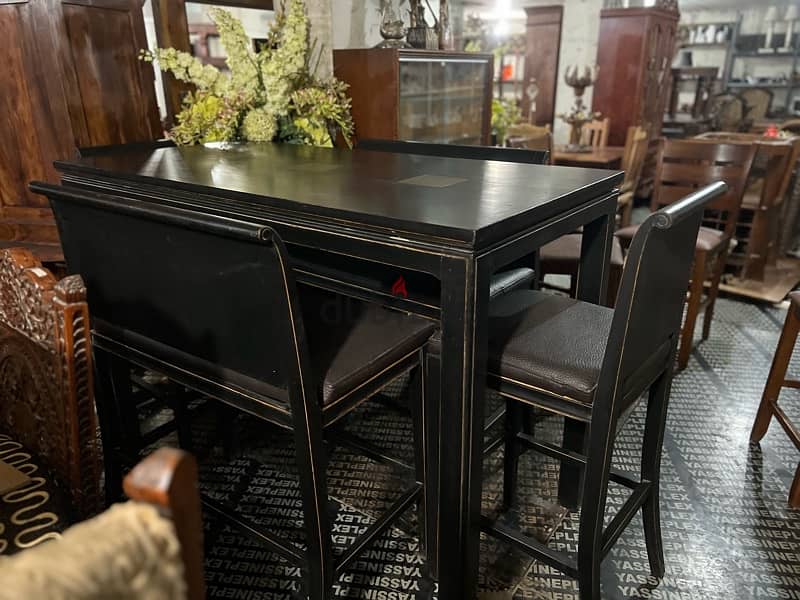 bar dining table with 2 chairs and 2 bench solid wood 1