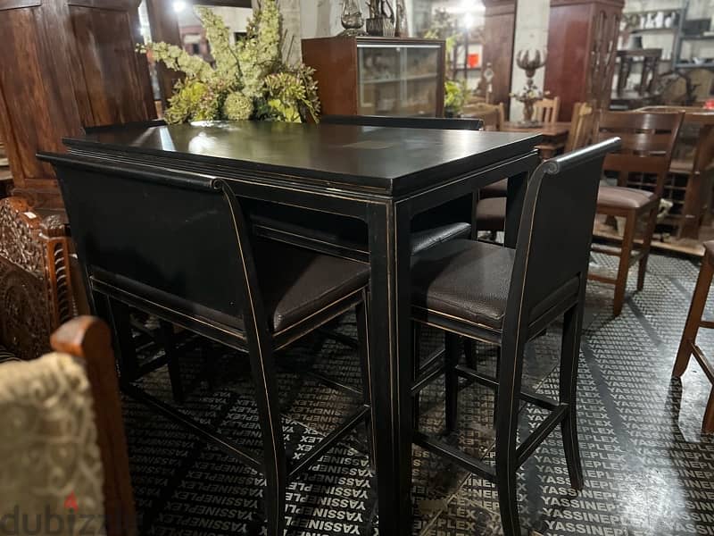 bar dining table with 2 chairs and 2 bench solid wood 2