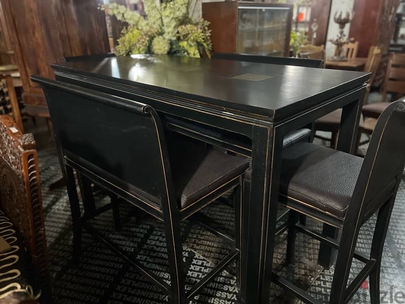 bar dining table with 2 chairs and 2 bench solid wood 3