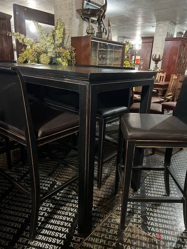 bar dining table with 2 chairs and 2 bench solid wood 7