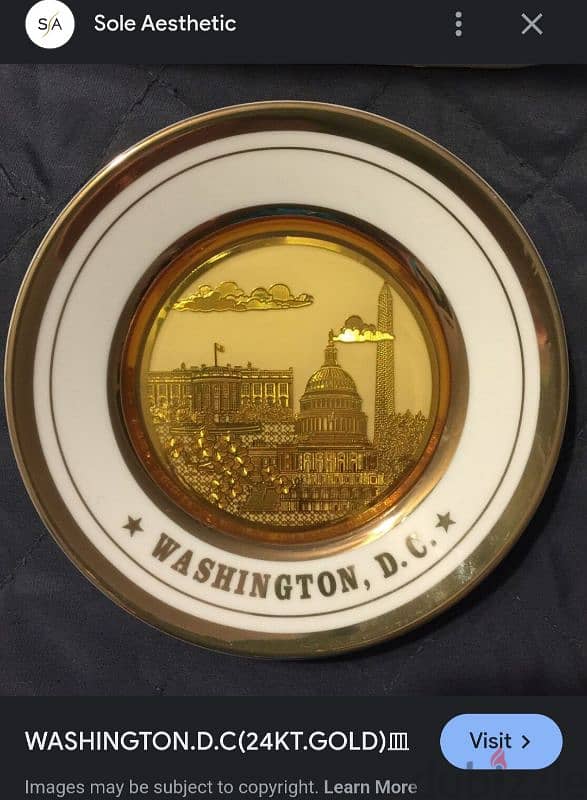 Collectible Washington capitol Etched Scene  24kt. Trim.  15cm . 4