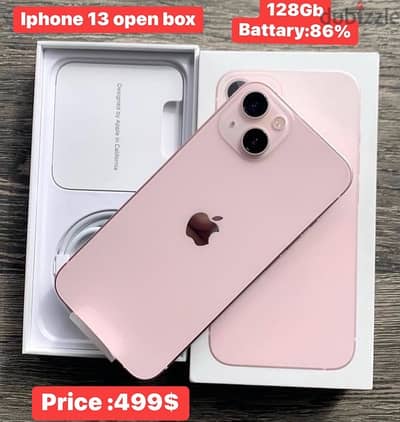 open Box pink iphone 13 128Gb with box