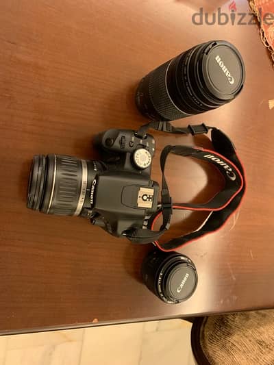 canon camera 15 MP with 3 lenses and tripod and bag