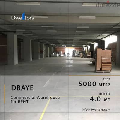 Warehouse for rent in DBAYEH - 5000 MT2 - 4.2 MT Height