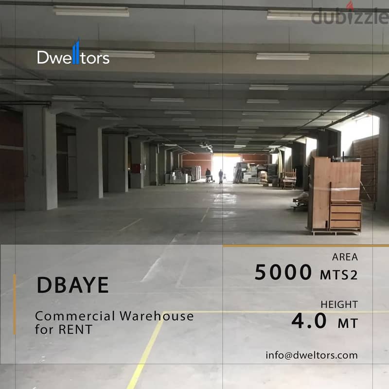 Warehouse for rent in DBAYEH - 5000 MT2 - 4.2 MT Height 0