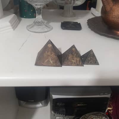 Vintage Set of 3 Metal Etched Egyptian Pyramids