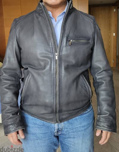 MASSIMO DUTTI Genuine Leather Jacket Ultra Soft Leather Grey