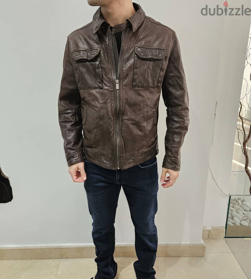 MASSIMO DUTI Genuine Leather Jacket Brown Size 50 2