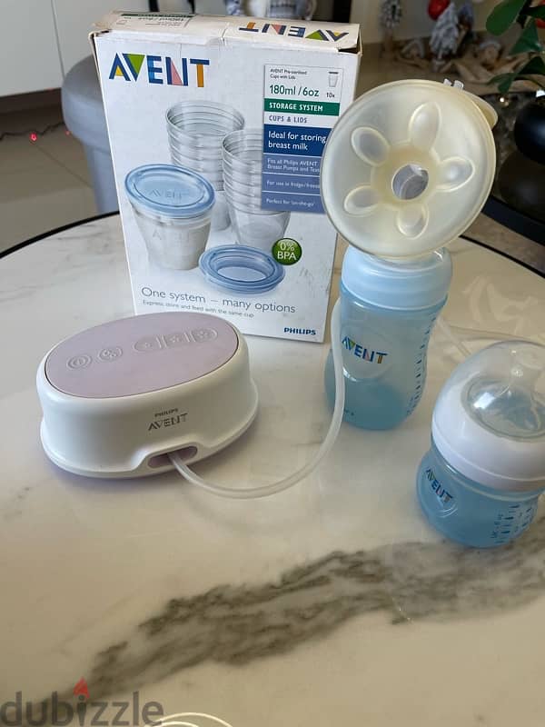 Philips Avent eletctic breast pump with sotrage cups 1