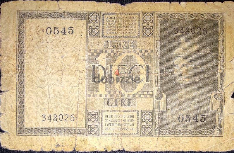 Italian bank note 1939 1