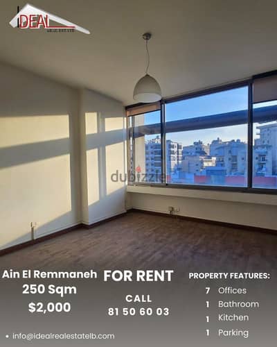 250 SQM office/clinic for rent  in Ain el Remmaneh REF#JPT22165