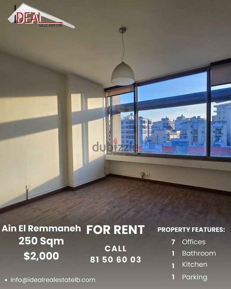 250 SQM office/clinic for rent  in Ain el Remmaneh REF#JPT22165 0