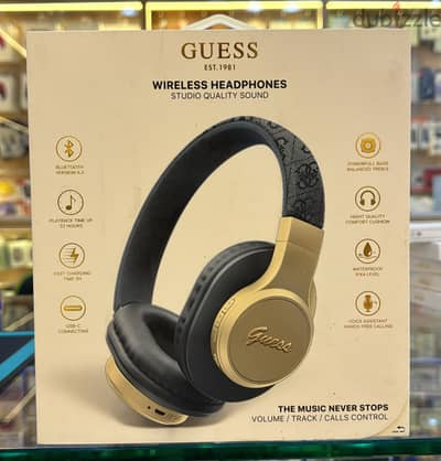 Guess Wireless Headphones leather with script metal blue original & be