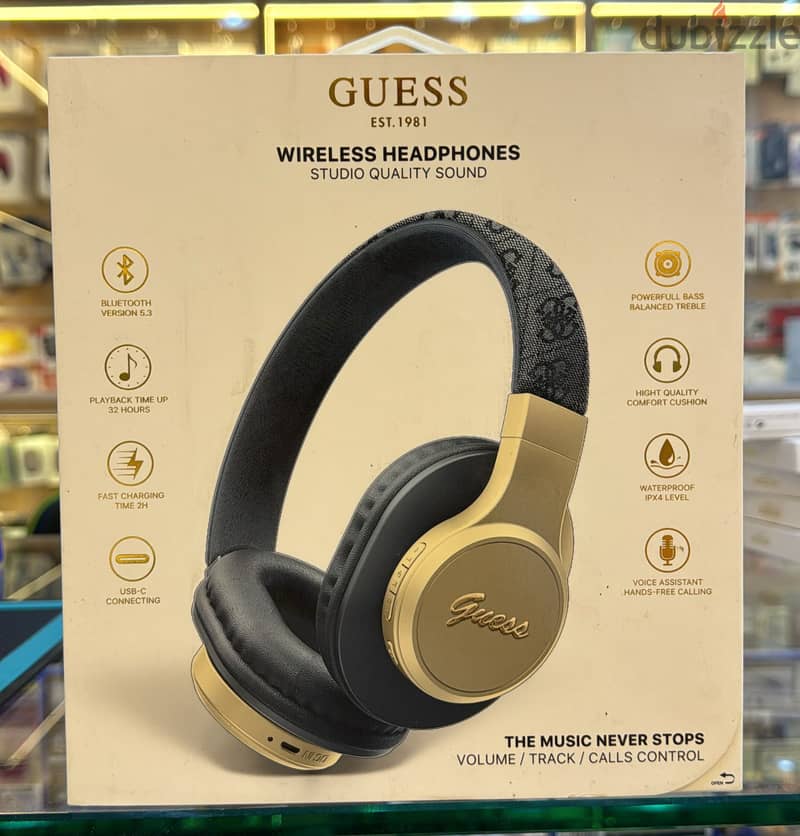 Guess Wireless Headphones leather with script metal blue original & be 0