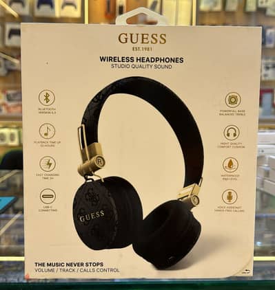 Guess Wireless Headphones leather with metal logo black exclusive & be