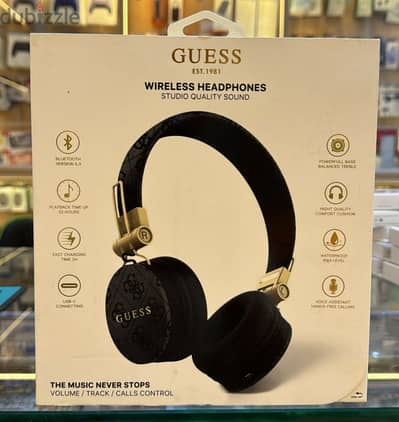 Guess Wireless Headphones leather with metal logo black