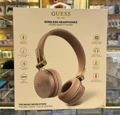 Guess Wireless Headphones leather with metal logo brown