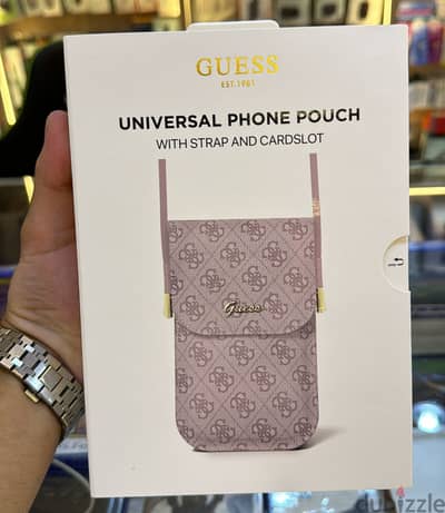 Guess Universal phone pouch with strap and card slot pink exclusive &