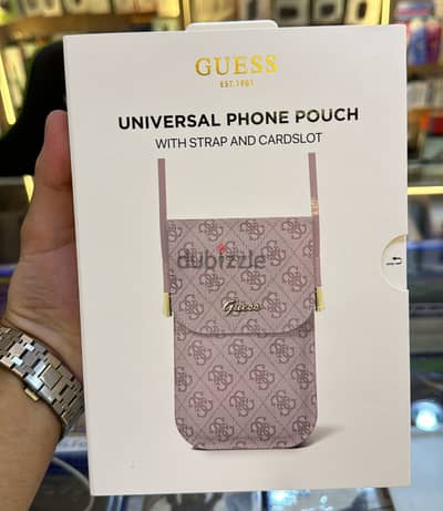 Guess Universal phone pouch with strap and card slot pink