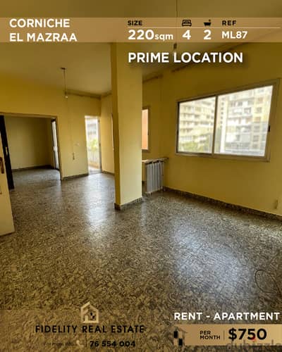 Apartment for rent in Corniche El Mazraa ML87 شقة  للإيجار