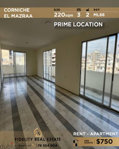 Apartment for rent in Corniche El Mazraa ML88 شقة للإيجار