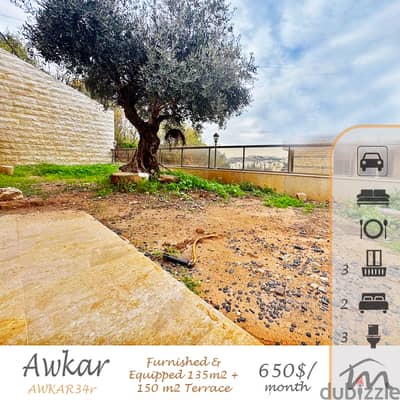 Awkar | Furnished 135m² + 150m² Terrace | Excellent Building Status