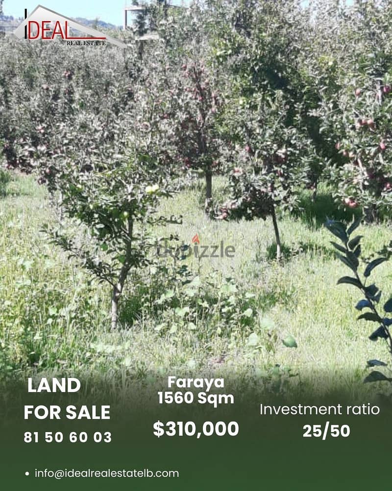 1560 SQM Land in Faraya for sale REF#CC2116 0