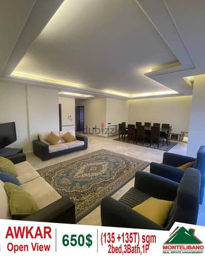 135 sqm apartment with terrace for rent in Awkar!!