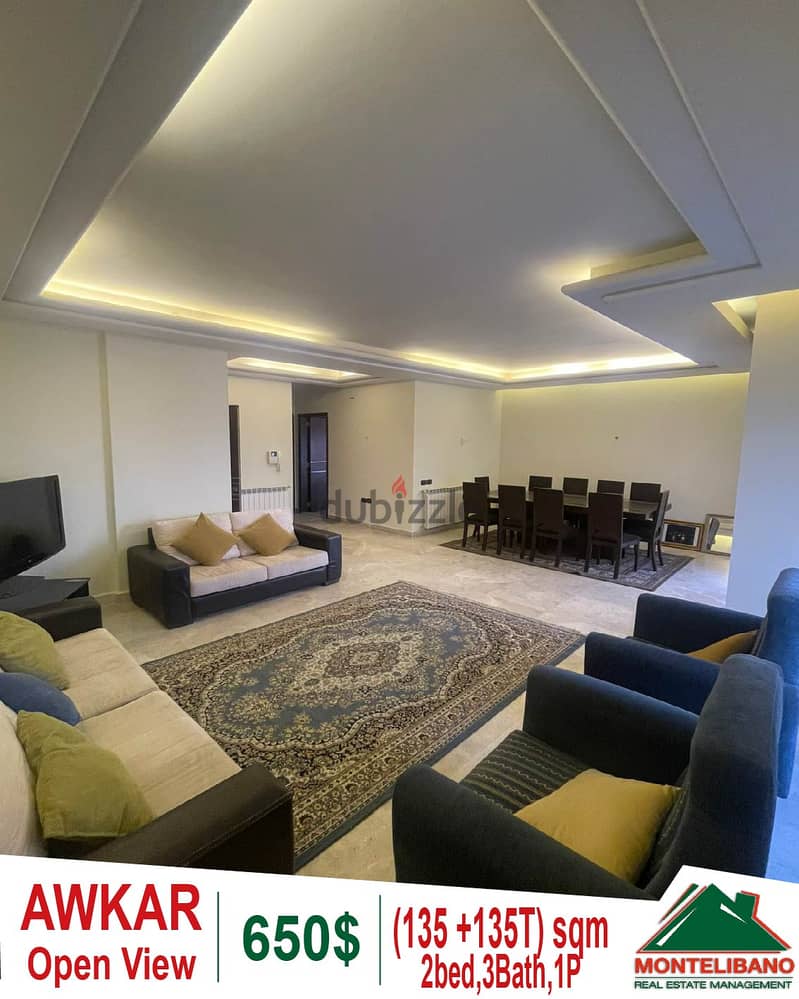 135 sqm apartment with terrace for rent in Awkar!! 0