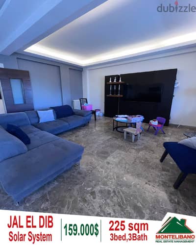 225 sqm apartment for sale in Jal el dib with solar system!!