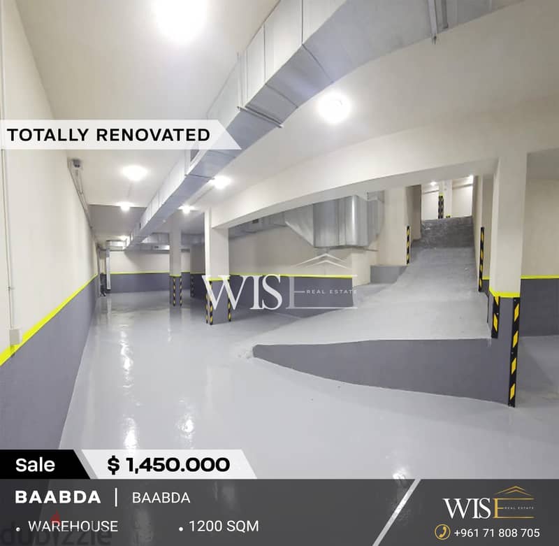 1,200 SQM warehouse for SALE in Baabda-main road ! 0