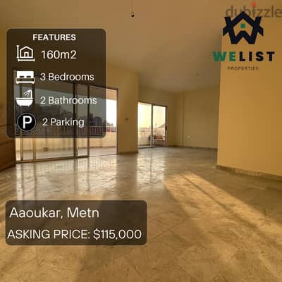 160sqm Apartment for sale in Aaoukar, Metn  Reference: EA25JSA160115