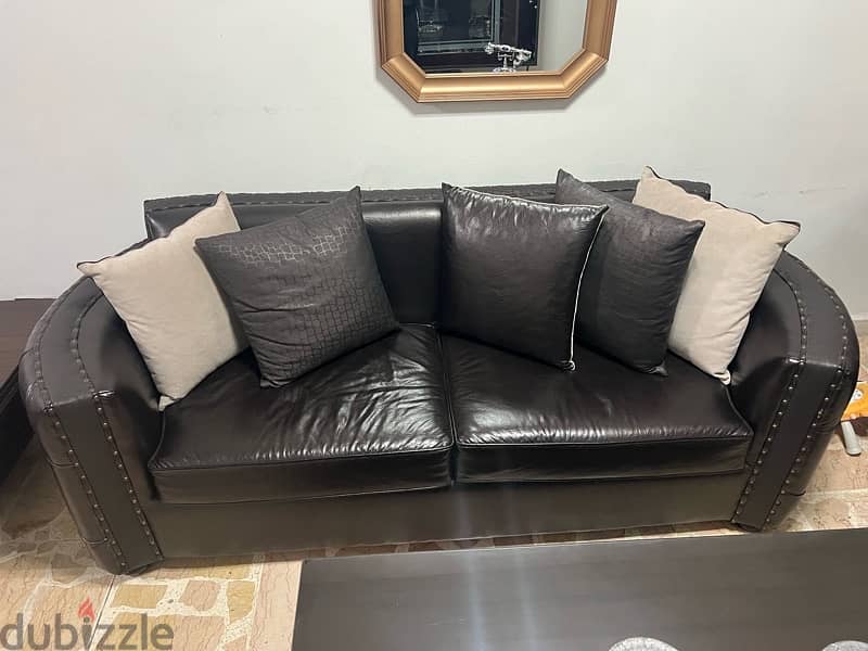 Brown leather Sofa & 2 leather chair 3