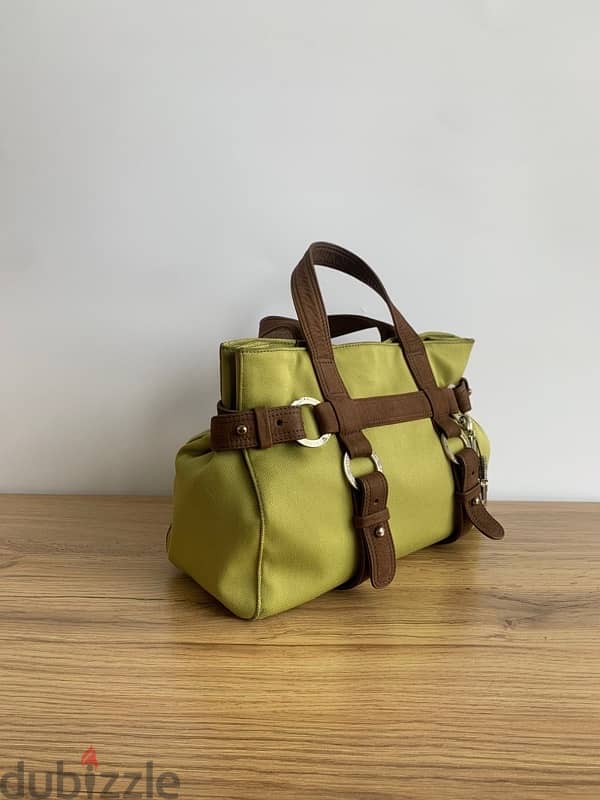 Vintage Charriol pistachio and brown nubuck leather small handbag 1