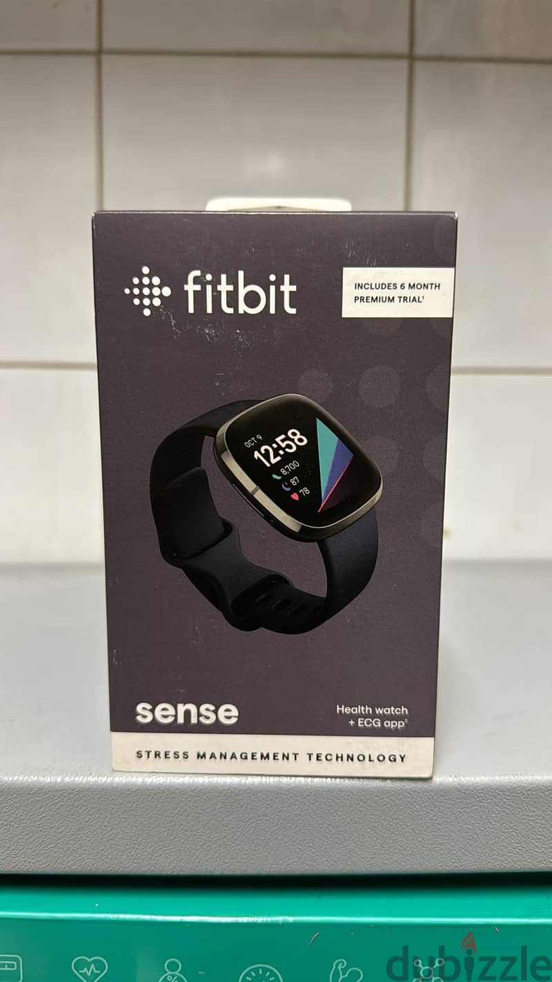 Fitbit sense Graphite Stainless Steel case & carbon band great & good 0