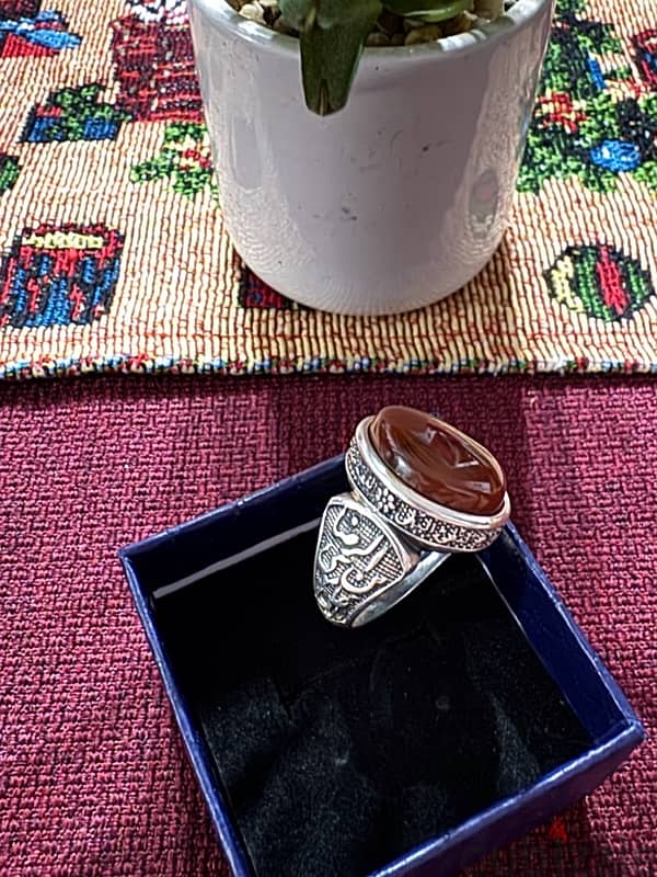 خاتم فضه عقيق يماني مزعفر silver ring 1