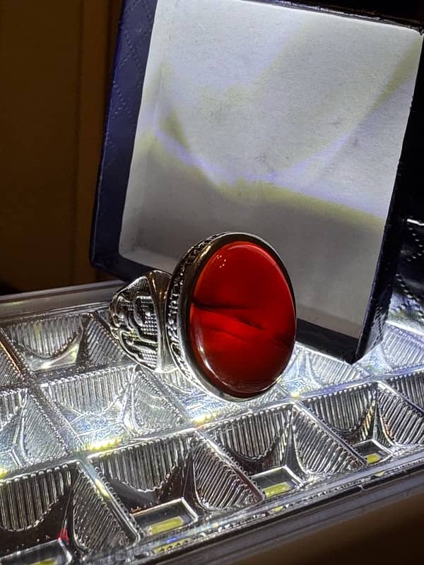 خاتم فضه عقيق يماني مزعفر silver ring 3