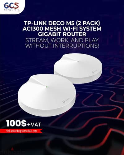 TP-Link Deco M5 (2 Pack) AC1300 Mesh Wi-Fi System Gigabit Router