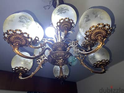 Antique Copper & Glass Chandelier – Over 70 Years Old